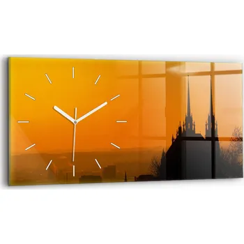 Hodiny Moderní skleněné nástěnné hodiny s potiskem 60x30 cm Pohled na katedrálu Brno