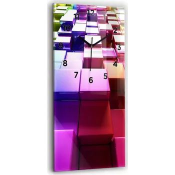 Hodiny Minimalistické Vertikální Foto Hodiny Skleněné Nástěnné Barevné kostky 30x60 cm