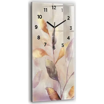 Hodiny Nástěnné vertikální skleněné hodiny s motivem Abstraktní boho listy 30x60 cm