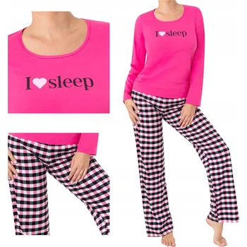 Dámské pyžamo Dámské bavlněné pyžamo s dlouhým rukávem a kostkované kalhoty DONNA SLEEP LONG M