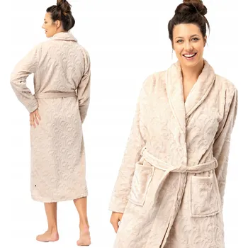 Dámské noční prádlo KEY DÁMSKÝ ŽUPAN S ŠÁLOVÝM LÍMCEM BÉŽOVÝ LGD 605 L/XL 40/42