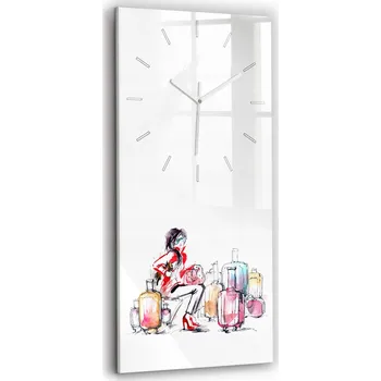 Hodiny Velké tvrzené skleněné hodiny Moderní nástěnné Žena s kufry 30x60