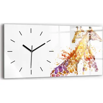Hodiny Horizontální Skleněné Nástěnné Hodiny Do Kanceláře S Potiskem Žirafa akvarel 60x30 cm