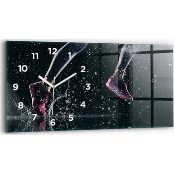 Hodiny Nástěnné horizontální skleněné hodiny s motivem Zdravý životní styl a běh 60x30 cm