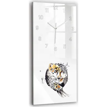 Hodiny Tiché vertikální hodiny do ložnice nástěnné - Gepard v kruhu, abstraktní motiv