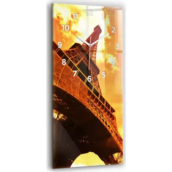 Hodiny Skleněné nástěnné hodiny do obýváku S Potiskem Eiffelova věž v Paříži 30x60 cm