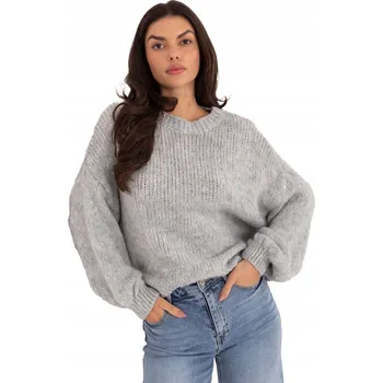 Dámský svetr Italy Moda dámský svetr šedý oversize délka k bokům, univerzální velikost