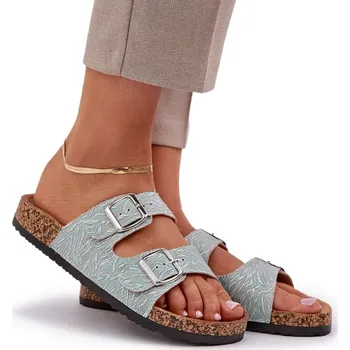 Dámské pantofle Dámské Látkové NAZOUVÁKY na Korkové Podrážce s Přezkami Mátové Barvy Velikost 40