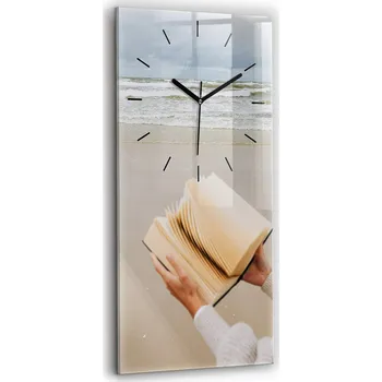 Hodiny Minimalistické skleněné nástěnné hodiny S Potiskem Chvilka s knihou 30x60 cm