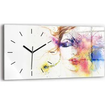 Hodiny Minimalistické Skleněné Nástěnné Hodiny Portrét tajemné ženy 60x30 cm
