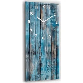Hodiny Minimalistické skleněné nástěnné hodiny s motivem modrých prken 30x60 cm