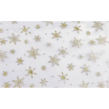 Organza bílá se zlatou vločkou, látka, metráž šíře 150 cm