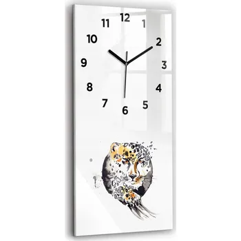 Hodiny Skleněné nástěnné hodiny s motivem geparda v kruhu, abstrakce, 30x60 cm