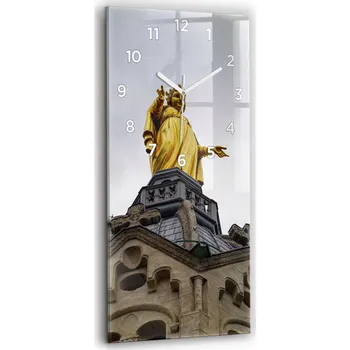 Hodiny Velké skleněné nástěnné hodiny Tiché ručičky Socha Panny Marie v Lyonu 30x60