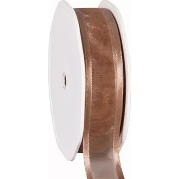 Stuha Organza se saténovým lemem 25 mm x 25 m šedohnědá