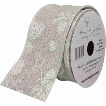 Stuha Stuha jutová s drátkem šedá vánoční šišky 9.1 m