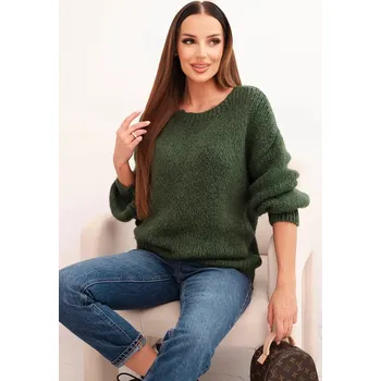 Dámské oblečení Dámský svetr z vlny s hrubým pletem a dlouhým rukávem, khaki UNI