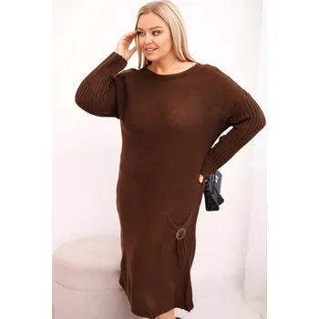 Dámské šaty Dámská svetrková šaty Plus Size s mohairovým oversize s kapsou čokoládová UNI
