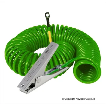 elektrický kabel Uzemňovací kabel se svorkou 120 mm a očkem, zelený spirálový uzemňovací kabel, 3 m, ATEX