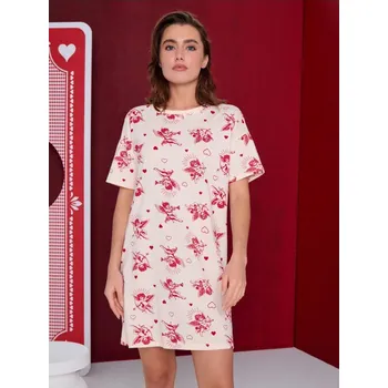 Dámská noční košile Sinsay - Vzorovaná bavlněná noční košile - béžová - 468HF-02X - 468HF-02X-XS