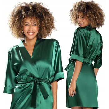 Dámský župan Saténový ŽUPAN ŽUPAN DKAREN 90 M / 38 Tmavě zelená