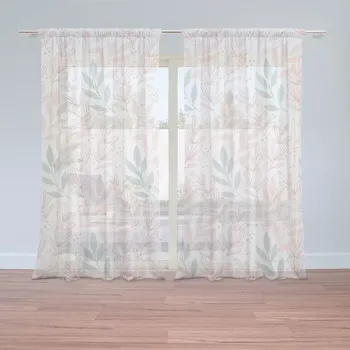 Záclona Sablio Záclony Růžové a modré lístky : 2ks 150x250cm