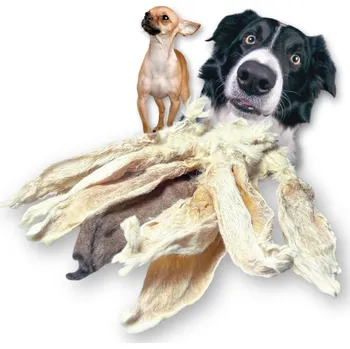 Pamlsek pro psa KRÁLIČÍ UŠI S KOŽEŠINOU pro psa UCHO KRÁLÍKA S CHLUPEM Za Psi Grosz 10 ks