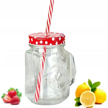 Sklenice Skleněný hrnek Kesi SKLENICE červené puntíky 450 ml