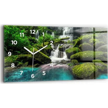 Hodiny Minimalistické Skleněné Nástěnné Hodiny s Motivem Vodopádu Thajsko 60x30 cm