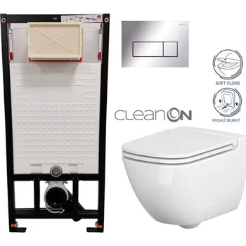 WC sada DEANTE Podomítkový rám, pro závěsné WC mísy + SLIM tlačítko chrom + WC CERSANIT CLEANON CASPIA + SEDÁTKO CST_WC01 051P CP1