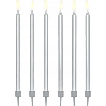 Dortová svíčka Narozeninové svíčky hladké, stříbrné, 12,5 cm: 12 Ks Party Deco