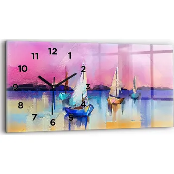 Hodiny Moderní skleněné nástěnné hodiny s potiskem horizontální 60x30 cm Mořská krajina