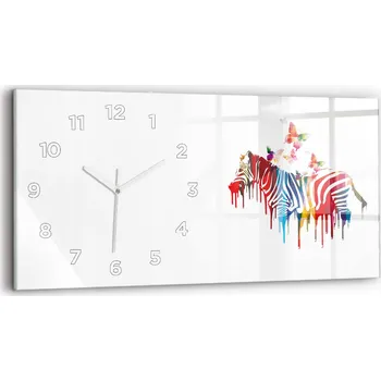 Hodiny Moderní skleněné hodiny s grafikou na zeď, horizontální 60x30 cm - Barevná zebra
