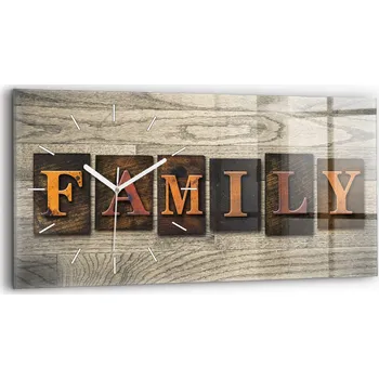 Hodiny Moderní skleněné nástěnné hodiny s potiskem horizontální 60x30 cm Nápis Rodina