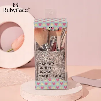 Kosmetický štětec Sada štětců Ruby Face v třpytivém kelímku. Sada pěti štětců na make-up