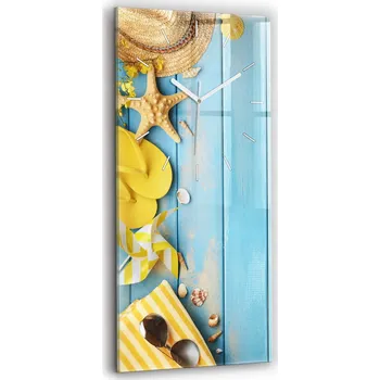 Hodiny Velké Skleněné Hodiny s Obrazem na Zeď Tiché Ručičky Plážové Doplňky a Prkna