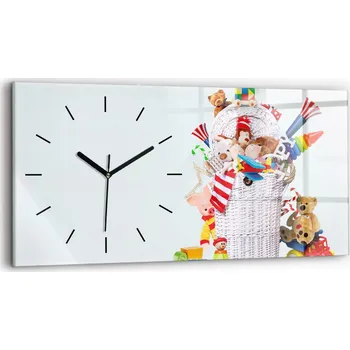 Hodiny Nástěnné Hodiny Skleněné Horizontální s Motivem Proutěný koš s hračkami 60x30 cm
