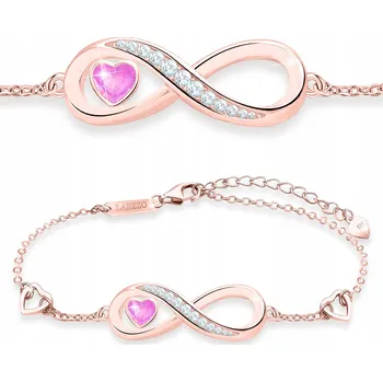 Náramek Náramek Pozlacený Krásný Love Růžové Srdce s Nekonečnem STŘÍBRO