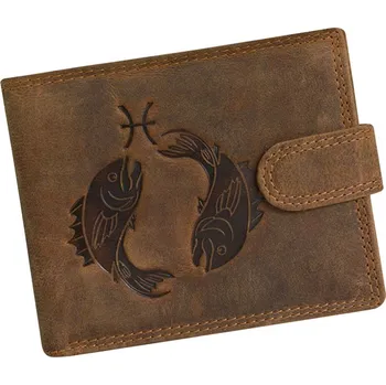Peněženka Hnědá pánská kožená peněženka se zapínáním zvěrokruh Ryby