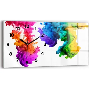 Hodiny Horizontální Skleněné Nástěnné Hodiny Do Kanceláře S Potiskem Duha barev 60x30 cm