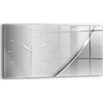 Hodiny Moderní skleněné nástěnné hodiny s potiskem horizontální 60x30 cm Stříbrný vzor