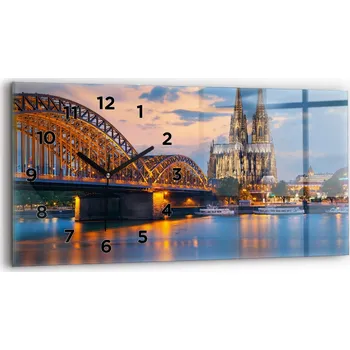 Hodiny Minimalistické Skleněné Nástěnné Hodiny s S Potiskem Pohled na radnici 60x30 cm