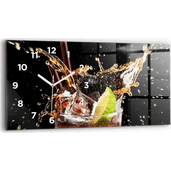 Hodiny Nástěnné vodorovné skleněné hodiny se stylovým potiskem Drink s ledem 60x30 cm