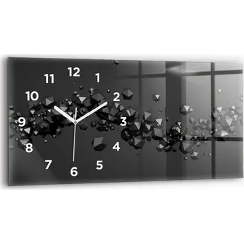 Hodiny Horizontální Skleněné Nástěnné Hodiny do Kanceláře se Vzorem Černá abstrakce 60x30 cm