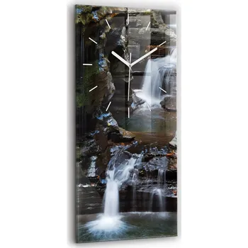 Hodiny Velké Skleněné Nástěnné Hodiny Tiché ručičky Obývák Vodopád a skály Island