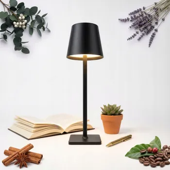 Lampička STOLNÍ LAMPA KOVOVÁ 36 CM ČERNÁ NA AKUMULÁTOR S NABÍJENÍM USB-C