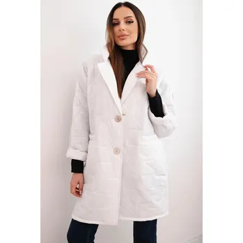 Dámská plus size prošívaná bunda s ozdobnými knoflíky a límcem bílá UNI