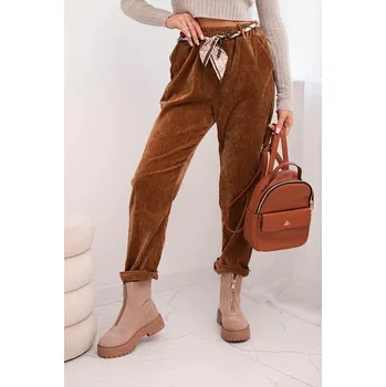 Dámské kalhoty Dámské kalhoty z viskózy s šátkovým pásem camelová UNI