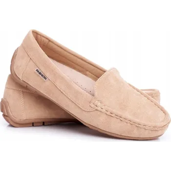 Dámské mokasíny BÉŽOVÉ SEMIŠOVÉ MOKASÍNY S PROFILOVANOU STÉLKOU VEL. 36