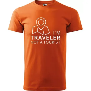 Pánské tričko Sablio Tričko s potiskem I´m a traveler not a tourist - oranžové S
